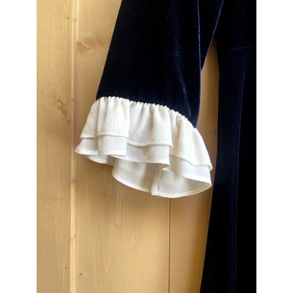 Sandro Paris Velvet Embroidered Ruffled Mini Blue Dress Size 1 - Picture 4 of 9